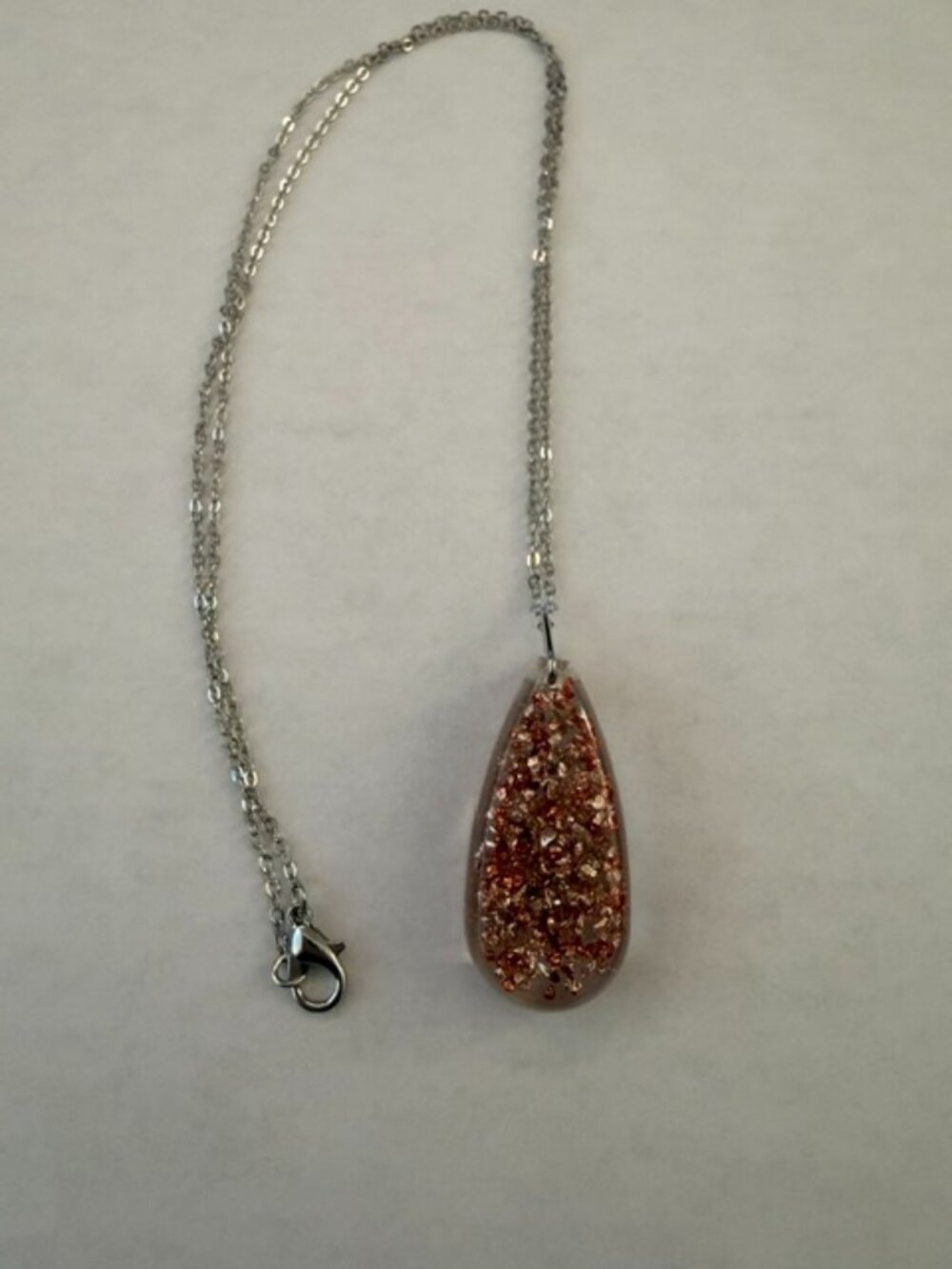 Handcrafted Rose Gold Sparkle Resin Teardrop Pendant Necklace